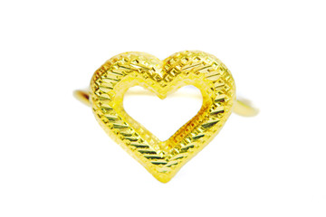 Gold pendant cameo fancy ring jewelry in heart shape isolated on white