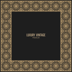 Vector golden frame. Square vintage card for design. Premium background in luxury style.