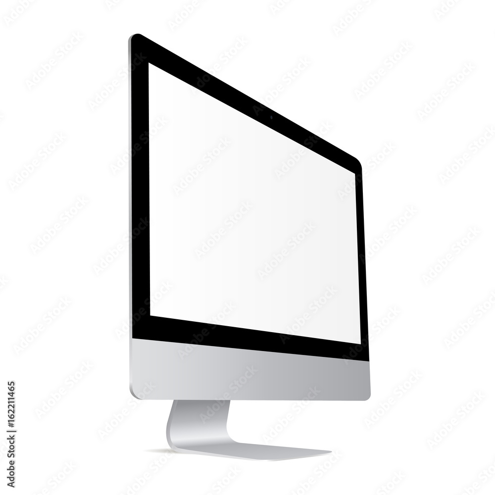 Poster monitor with blank screen isolated on white background - half side view. showcase your web design on
