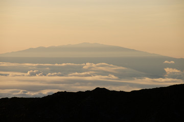 Mauna Kea seen from Haleakala Crater at Sunrise