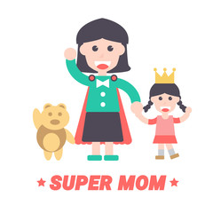 Super Mom , Vector Illustration. Flat Design Elements.