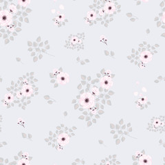 Fototapeta na wymiar Seamless floral pattern. Background in small pink flowers on a blue background for textiles, fabric, cotton fabric, covers, wallpaper, print, gift wrap, postcard.