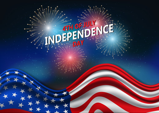 4th of July, United Stated independence day, American national day on USA flag and firework, vector illustration