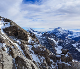 Obraz premium View from Mt. Titlis in Switzerland on a cloudy day in autumn