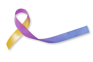 Bladder cancer awareness marigold blue purple  ribbon isolated white background (clipping path) 