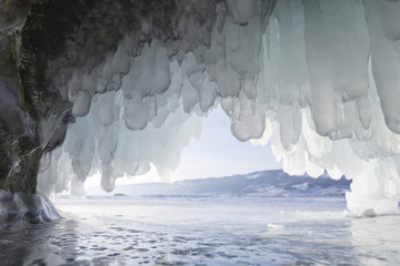 ice cave, Lake Baikal, Oltrek island. Winter