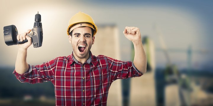 worker with expression of success and achievement
