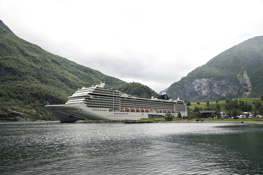 Cruise ship in fjord in Norway