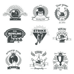 Bowling Monochrome Vintage Style Emblems