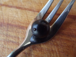 Black currant with a fork