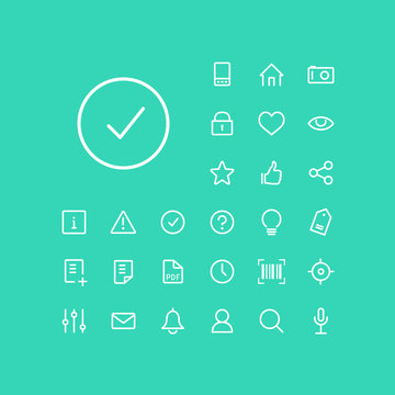 Success icon in set on the green background. Universal linear icons to use in web and mobile app.