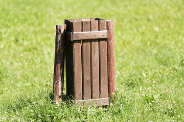 Wooden dustbin in the park
