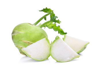 fresh green kohlrabi with slice isolated on white background