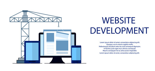 Flat design of website under construction, web page building process, site form layout of Web Development.