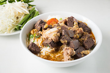 Popular Thai Northern Food,Spicy rice noodle soup or rice vermicelli soup,Kanom Jeen