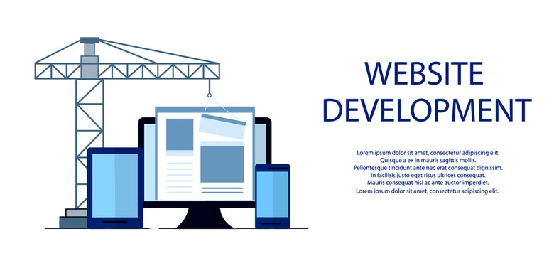 Flat design of website under construction, web page building process, site form layout of Web Development.