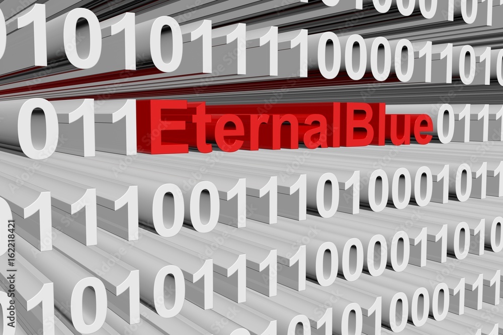 Poster eternalblue in the form of binary code, 3d illustration