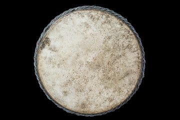 Drum leather isolated on black background