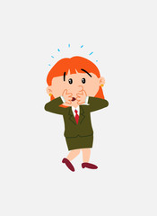 White businesswoman. Vector illustration isolated in a funny cartoon style. The character is surprised and worried.