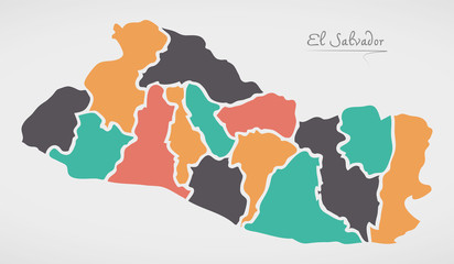 Obraz premium El Salvador Map with states and modern round shapes