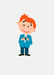 White businessman. Vector illustration isolated in a funny cartoon style. The character stands idly by, distracted.