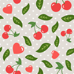 Cherry and Heart Seamless Pattern Vector