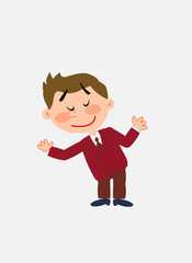 White businessman. Vector illustration isolated in a funny cartoon style. The character is making a gesture of welcome.