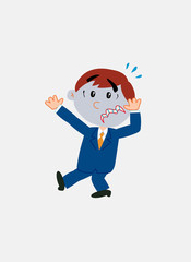 White businessman. Vector illustration isolated in a funny cartoon style. The character is terrified.