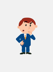 White businessman. Vector illustration isolated in a funny cartoon style. The character is doubting.