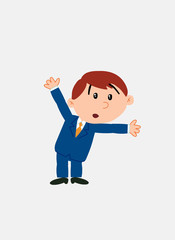 White businessman. Vector illustration isolated in a funny cartoon style. The character is somewhat alarmed, looking at his side.