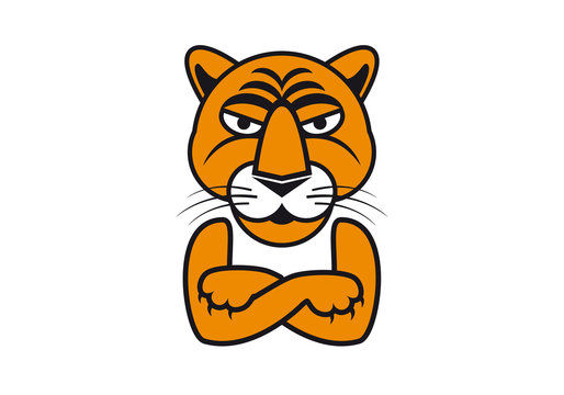 Abstract Tiger icon vector isolated on a white background. Stylized Tiger with with crossed arms symbol. Tiger head simple graphic design element