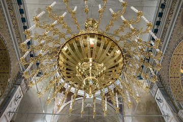 Big Massive Beautiful Chandelier in old ancient church at Burgas, Bulgaria