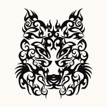 Wolf head art tattoo design tribal