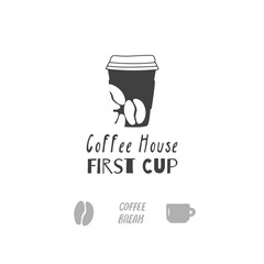 Set of hand drawn silhouettes. Coffee shop logo templates for craft food packaging or brand identity