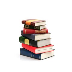 A stack of books on a white background