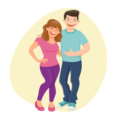 A couple of friends standing and laughing. Friendship concept. Vector illustration