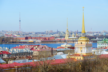 View from colonnade of St. Isaac's Cathedral on historical center of St. Petersburg, Russia
