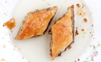 Homemade turkish baklava with walnuts and sweet syrup