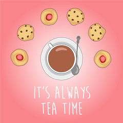 Vector illustration with tea cups and cookies