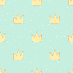 Vector seamless pattern with princess crown. Hand drawn cute illustration.