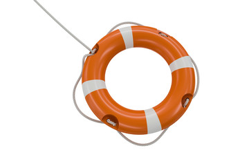 3D rendered illustration of orange life buoy. Isolated on white background.