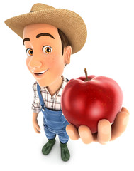 3d farmer holding red apple