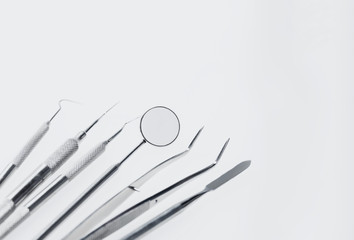 Set of metal Dentist's medical equipment tools
