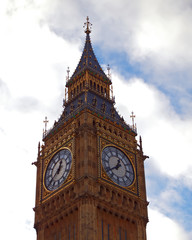 United Kingdom London, Big Ben tower under cloudy sky