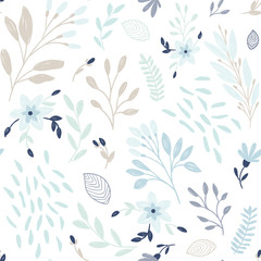 Cute floral print with flowers and leaf. Vector seamless pattern. - 162227294