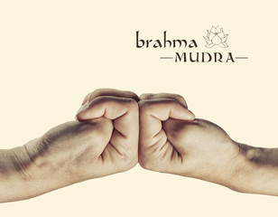 Brahma mudra. Yogic hand gesture. Isolated on toned background.