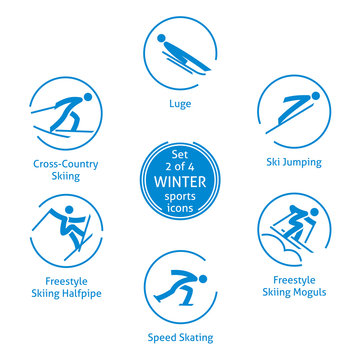 Winter sports icons set, 2 of 4, vector pictograms