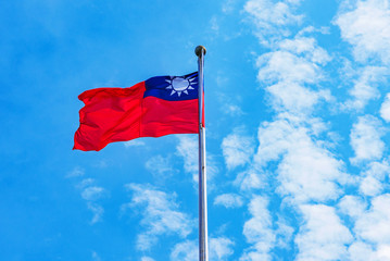 Taiwan flag with blue sky