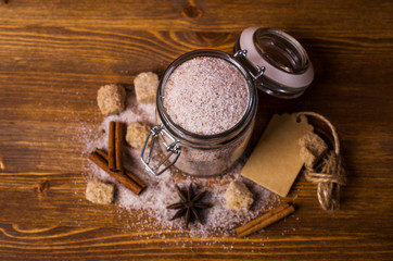 Dark sugar with cinnamon