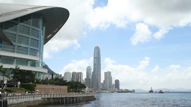 Hong Kong City skyline - HKCEC, Wan Chai , Hong Kong Island, Victoria Harbour, Hong Kong.